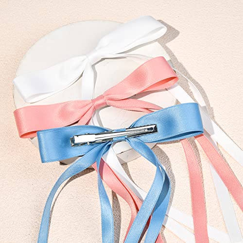 Aileam 6Pcs Hair Bows For Women Hair Clip Hair Tassel Hair Ribbon Ponytail Holder Accessories Slides Metal Clips Barrettes Girls Toddlers Teens Pink Blue White thumb #5