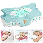 Elviros Cervical Memory Foam Pillow, Ergonomic Neck and Shoulder Support Pillow for Side/Back/Stomach Sleepers with Removable Cover (Blue Green)