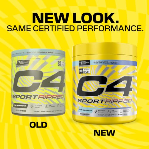 Image of C4 Ripped Sport Pre Workout Powder - NSF Certified for Sport - 200mg Caffeine + Cayenne Extract + Carnitine Tartrate + Beta-Alanine - Artic Snow Cone, 20 Servings