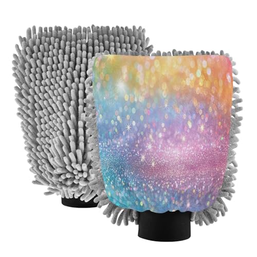 GakkiGii Sparkling Color 2 Pack Microfiber Car Wash Mitts, Dual-Sided Chenille Gloves, Scratch-Free for Auto Detailing & Home Cleaning, M