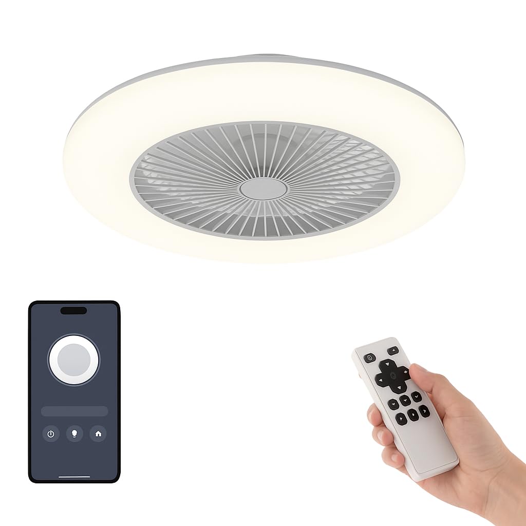 TODOLAMPARA.COM VENTILADOR DE TECHO SILENCIOSO CON LUZ LED IKARO DC BLANCO 2025 - Motor DC, mando distancia, intensidad regulable, 3 tonalidades, Verano/Invierno, aspas protegidas, 6v, bajo consumo