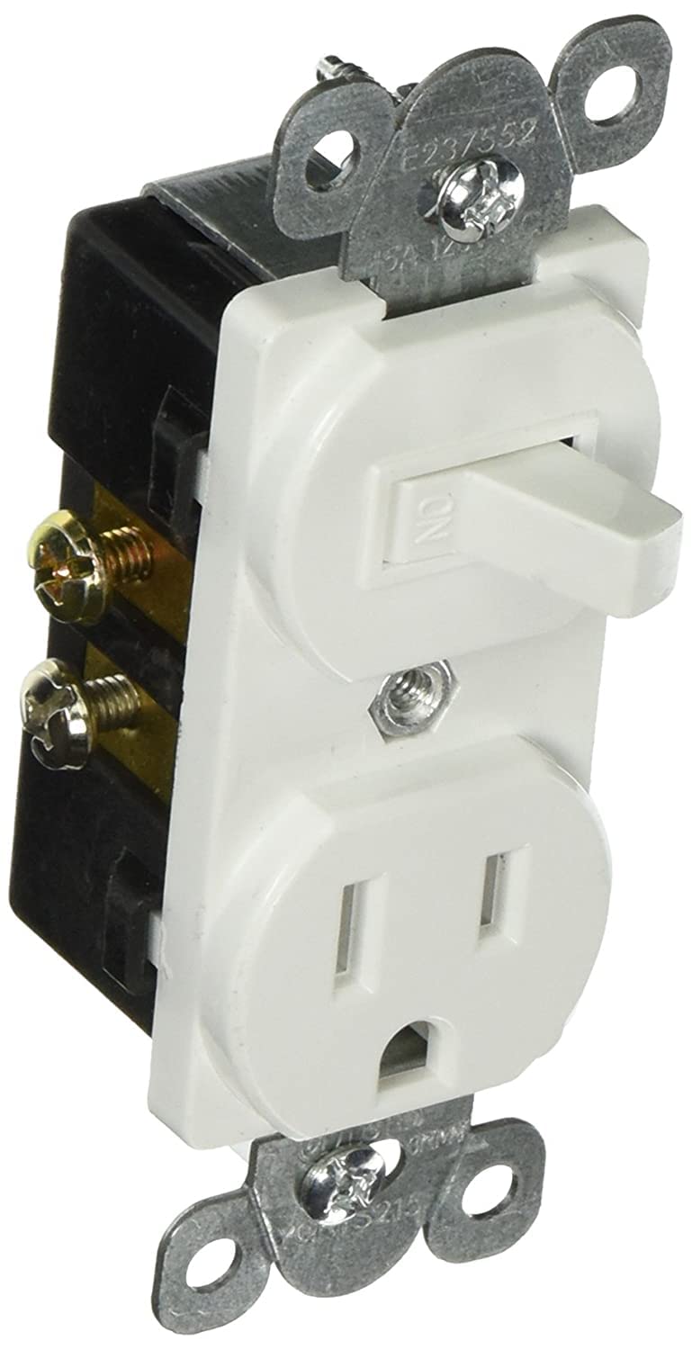 Morris 82176 Combination Switch and Receptacle, Single Pole, 15A, 120V, White, 5-Pack