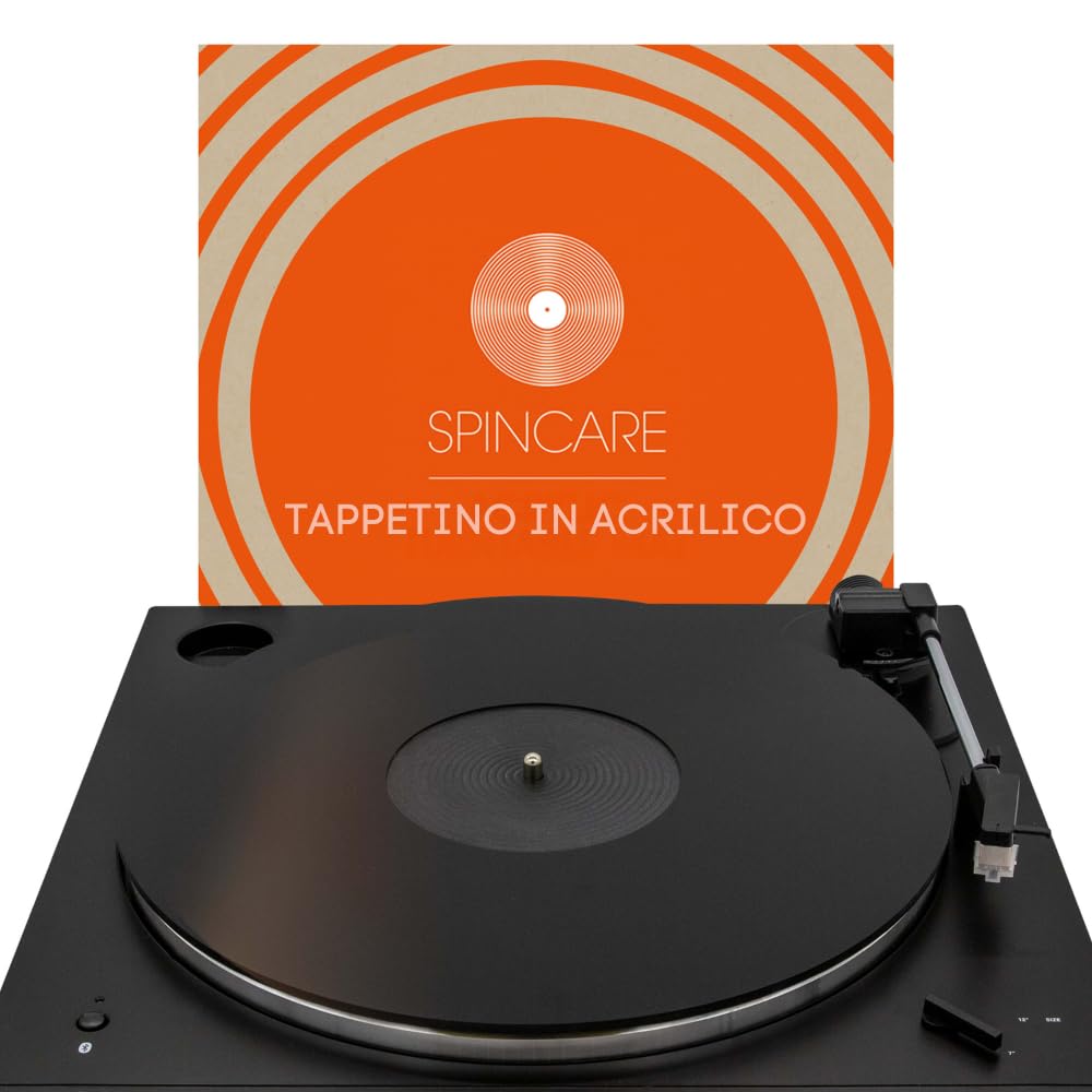Tappetino acrilico nero per giradischi | SPINCARE Premium 4 mm Slipmat Giradischi | Migliora il suono dei vinili | Copri giradischi Hi-Fi per lettore dischi in vinile