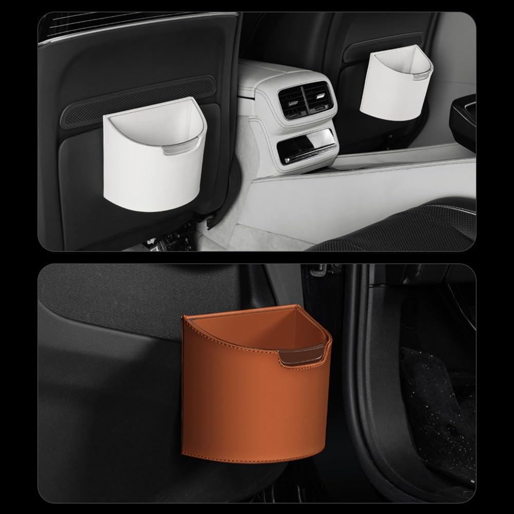 FUBESK Poubelle de voiture avec doublure imperméable amovible, double couche en ABS et cuir, bac de rangement compact pour porte de voiture ou siège avant, noir