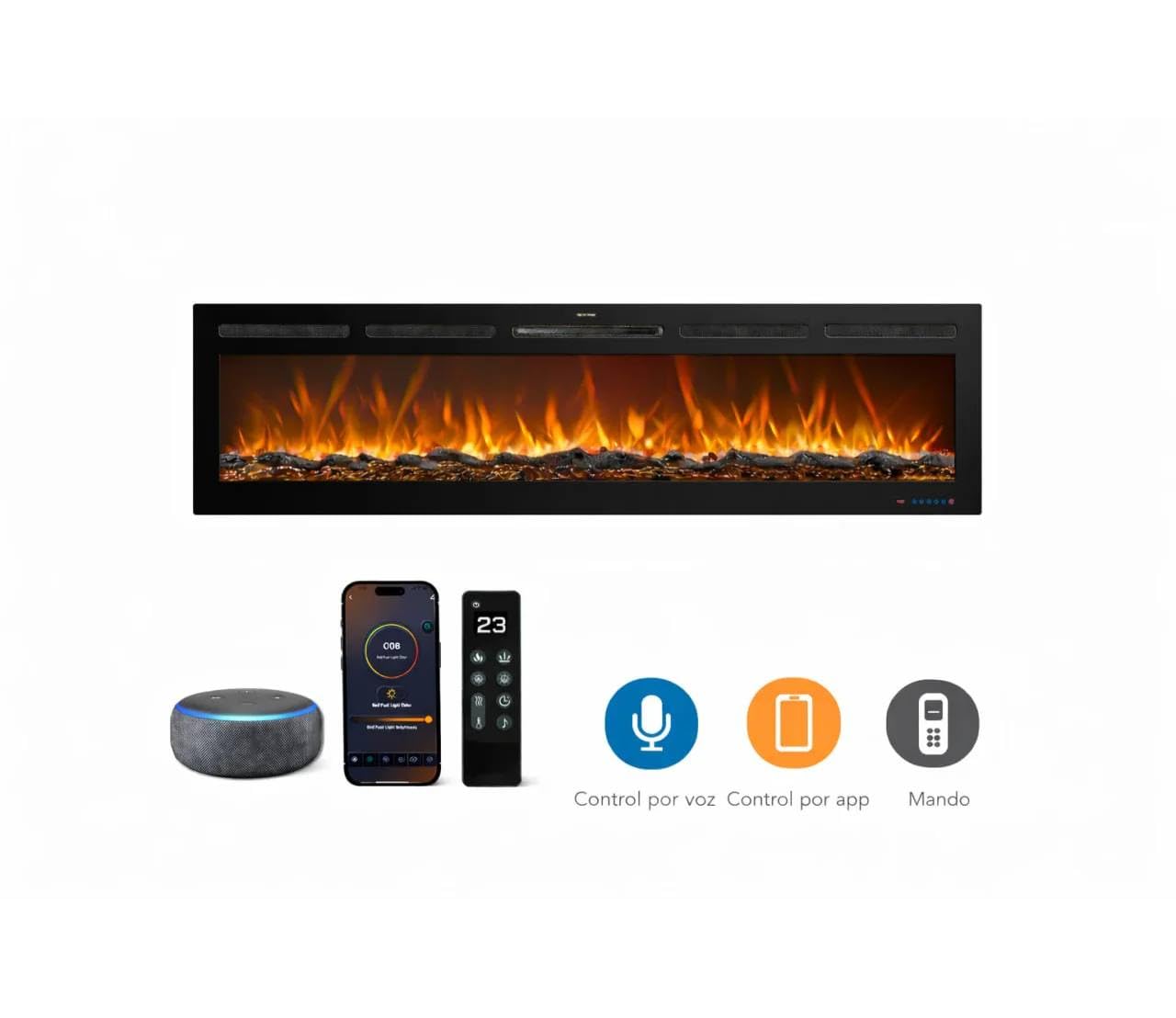 Galaxy Pro Caminetto elettrico Wi-Fi Alexa Google Home 750/1500 W 13 LED fiamma a incasso 183 cm