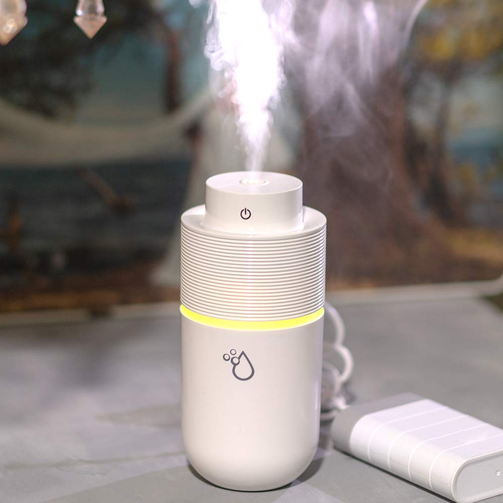 Car Humidifier Diffuser Mini USB Cool Mist Air Humidifier Portable, Travelling Size for Office Bedroom Bathroom (Creamy-White)