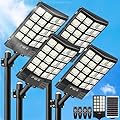 4 Pack 16" Large Solar Street Lights Outdoor Waterproof - Solar Powered Security Parking Lot Light Dusk to Dawn 60000LM,Motion Sensor Commercial LED Solar Flood Lights Remote Control for Outside Yard