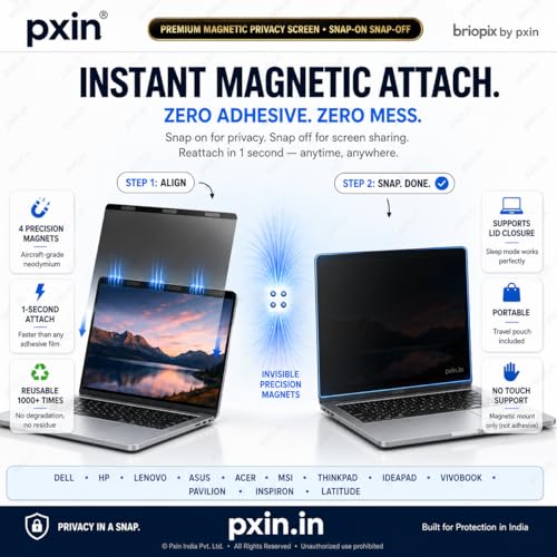 Image of Pxin Nano | 16 Inch (16:9) | Magnetic Privacy Screen | Anti Blue | Anti Glare | UltraThin for Hyper Touch | Anti UV | Nano Privacy Filter compatible with HP /Dell /Lenovo /Asus /Acer