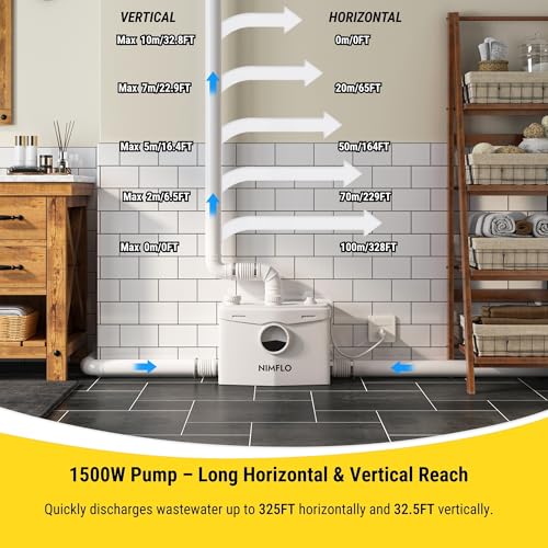 Image of 1500W Upflush Macerator Toilet Pump with Heavy-Duty Grinding Blade, 2800GPH Sewage Pump System, 32.8FT Lift, 4 Water Inlets & Dual Outlets for Basement Bathroom, Sink, Shower, Laundry