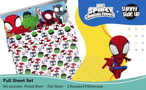 Image of Sunny Side Up Spidey & His Amazing Friends Full Sheet Set - 4 Piece Kids Bedding Set Includes Pillow Cover - Super Soft Superhero Microfiber Sheets Features Miles Morales & Ghost Spider