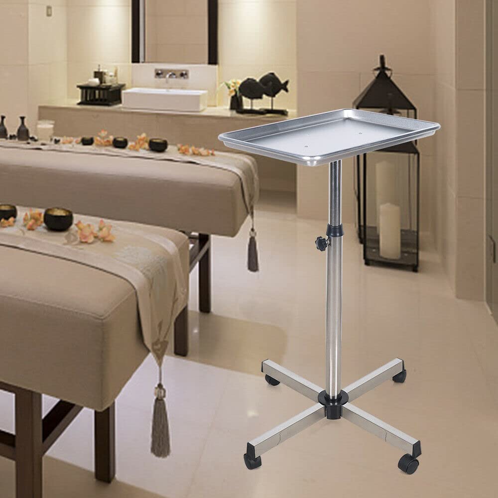 Chariot de coiffeur professionnel avec plateau en aluminium - Réglable en hauteur - Pour salon de coiffure, salon de beauté