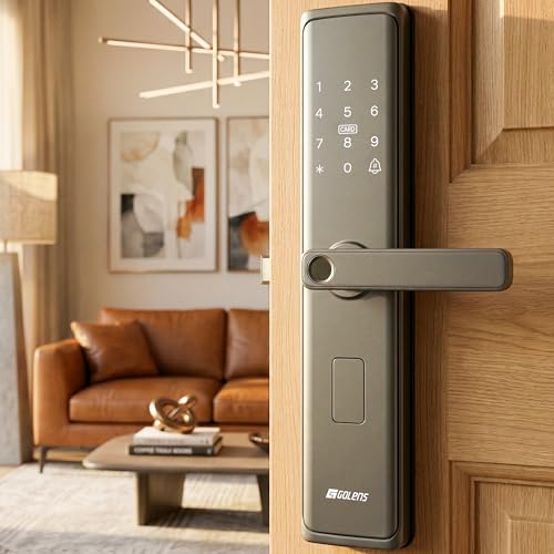 Image of Golens X33 Grey Matte Smart Door Lock | 6-Way Unlock (Fingerprint, PIN, RFID Card, Key, App, Dynamic Password) | USB Emergency Power | Premium Matte Finish Digital Lock