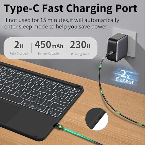 Image of RTSY Keyboard case for iPad A16 (11th) & 10th Generation with Multi Gesture Touchpad & 7-Color Backlit,Multi Viewing Angle,Pencil Slot,Magnetically Detachable Bluetooth Keyboard-Black