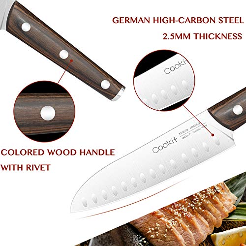 Knife Sets for Kitchen, 15 Piece Kitchen Knife Sets with Block, German Stainless Steel Knives Set, Wood Handle with Manual Sharpener, 6 Serrated Steak Knives