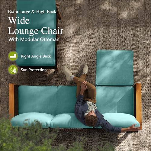 Sophia & William Patio Furniture Set with Fire Pit Table, 8 Piece Outdoor Wicker Conversation Set, Large Rattan Sectional Sofa with Ottoman & 56" Fire Pit Table(Aqua Blue) - Image 5