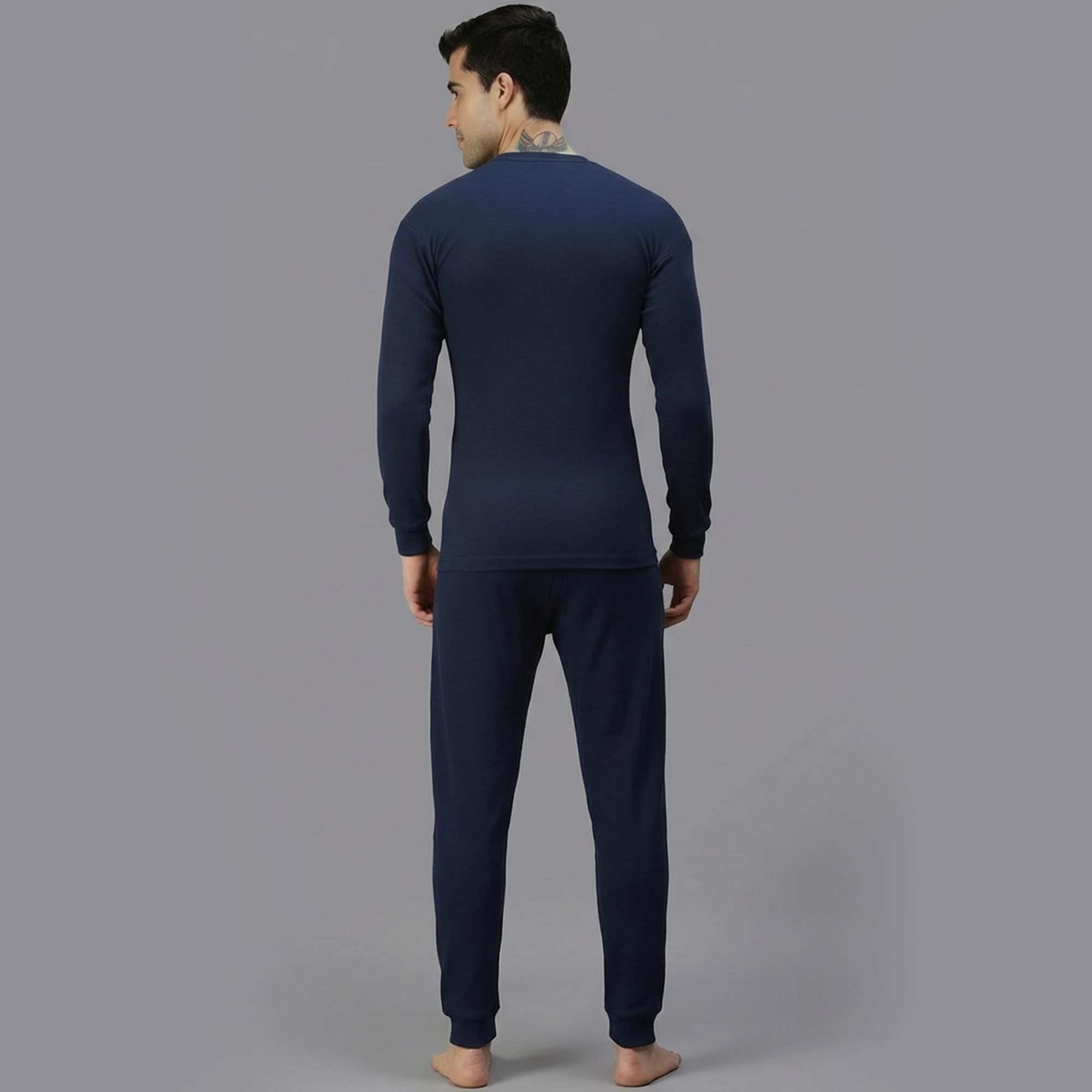 Amul Comfy Men's Kashmira V-Neck and Trouser Thermal Set Blue 2