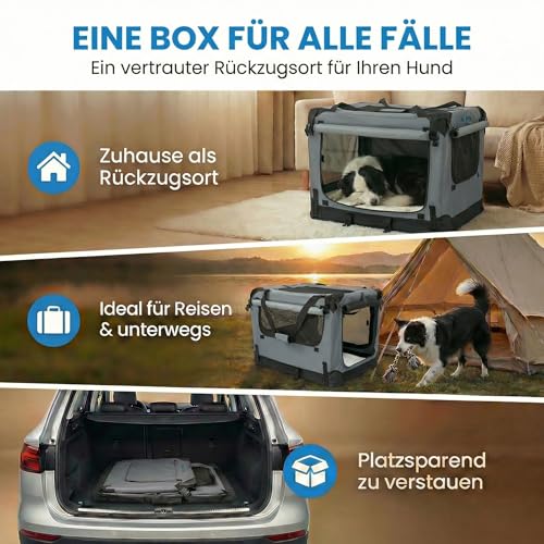 Foxdevil by xonic® Faltbare Hundebox/Katzenbox für mittelgroße Tiere – Hundetransportbox Auto und Zuhause – Transportbox Hund – Hundebox Auto Kofferraum (Grau, XL)