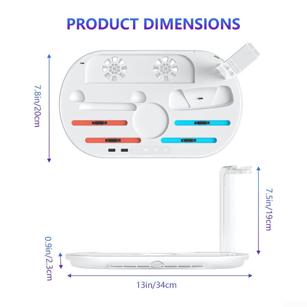 Dock di ricarica per Nintendo Switch 2 con ventola di raffreddamento, stazione di archiviazione per controller e cuffie Pro, luci RGB, 9 modalità, materiale ABS, supporto per accessori da gioco