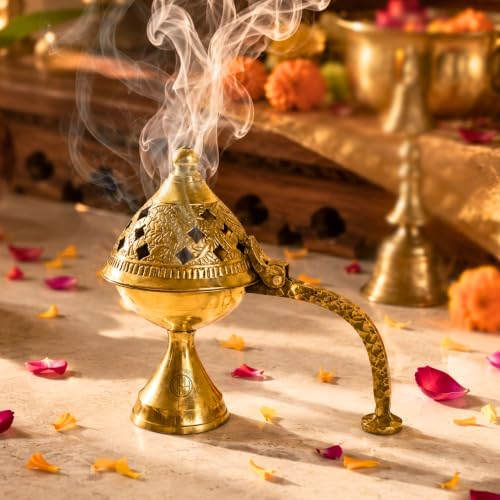 Image of DSH CRAFTING YOUR CURIOSITY Dsh Home Purifying Brass Dhuna Loban Burner Dhooni Dhoop Dani Dhuni Brass Table Dhoop Dani Incense Burner for Loban. (X-Small)