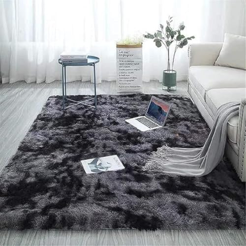 Image of Carpet for Living Room 5X7 FEET Modern Soft Shaggy Carpet Thick, Fluffy & 2 inch Pile Shag Rug for Your Kids Room, Bedroom & Livingroom (Black & Gray)