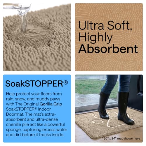 Image of GORILLA GRIP SoakSTOPPER Dog Door Mat, 48x30 Machine Washable Rug Absorbent Doormat Captures Moisture Mud Dirt, Quick Dry Soft Chenille Entryway Rugs Indoor Entrance Mats for Dog Paws, Beige Ivory
