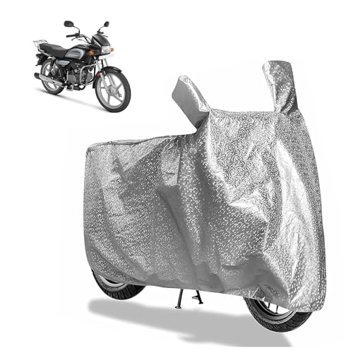 Image of Sulfar Bike Cover for Hero MotoCorp Splendor Plus 100 (Base) | Waterproof, Dustproof & UV Protected | All Weather Two Wheeler Cover (Silver) New 2026 Variants