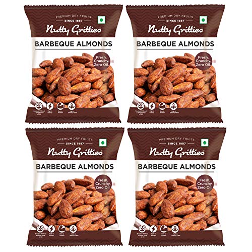 Image of Nutty Gritties Barbeque Almonds (BBQ) - Healthy Party Snack, Dry Roasted, Non Fried, Zero Oil, Crunchy, Tasty - (Pack of 4-21g Each), 84g