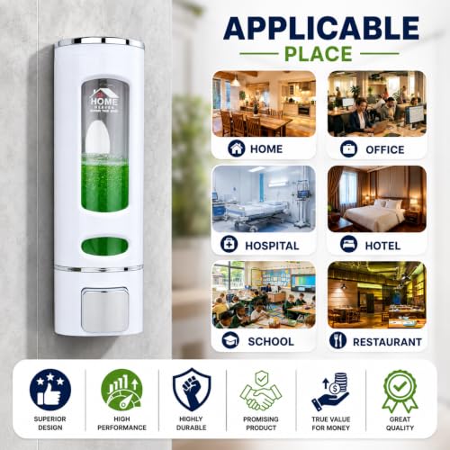 Image of 400ml No-Drill Adhesive Wall-Mounted Soap Dispenser - Durable ABS Plastic Holds Hand Wash - Shower Gel - Sanitizer Compact White Capsule Design for Kitchen - Bathroom Sink (1-Pack)