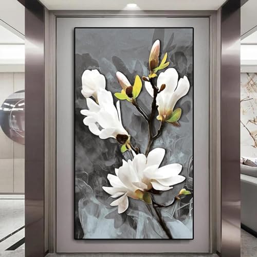 Peinture murale sur toile décorative fleurs blanches 60x120