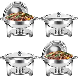 Chafing Dish Buffet Set 5 QT 4 Packs Stainless Steel Buffet Servers and Warmers, Chaffing Servers with Covers, Catering, Chafer,Food Warmer for Parties Weddings