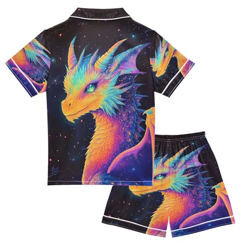 ALAZA Colorful Dragon Cute Stylish Satin Pajamas Set Short Sleeve Button Down Sleepwear Summer Pjs 2 Piece2
