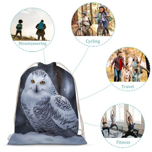 Canvas Drawstring Backpacks Arctic Owl Sports Gym Pull String Bags Lightweight for Men Women3