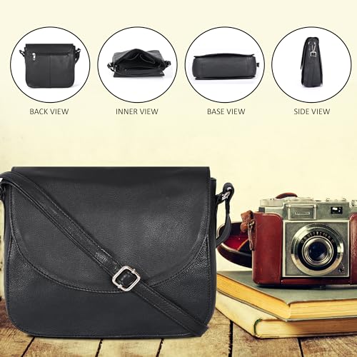 Image of Genuine Leather Shoulder Crossbody Purse For Women with Adjustable Strap, Mobile Pocket & Outside & Inside Zipper