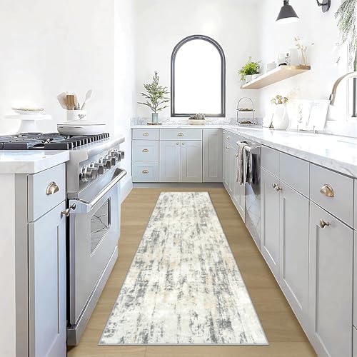 2'6''x8' Runner Rugs Washable Rug: Modern Abstract Living Room Rug Soft Anti-Skid Thin Carpet Indoor Floor Non-Shedding Carpets for Bedroom Dining Room Farmhouse Nursery Home Office - Grey Brown