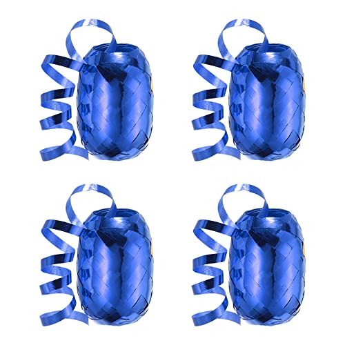 PATIKIL 4pcs Curling Ribbon Crimped Balloon String Shiny Metallic 5mm 10m for Christmas Wedding Gift Crafts Florists Decoration Blue