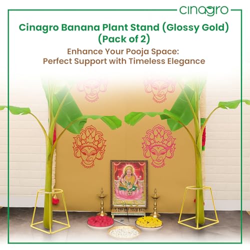 Image of CINAGRO Gold Banana Plant Stand - Pairs (Left & Right) for Pooja & Mandir Decor, Rust-Resistant Durable Metal Stand for Banana Stems, Leaf Holder for Temple, Home Festival Decoration Use