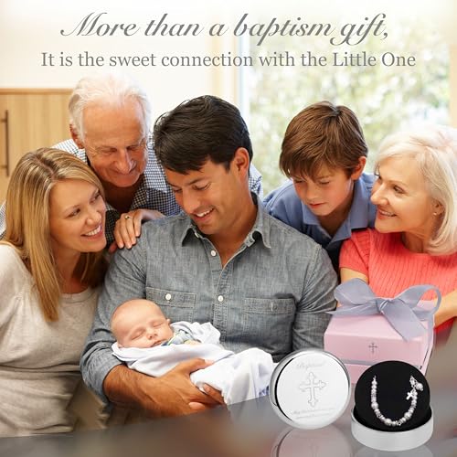 Baptism Bracelet in Sterling Silver and Cultured Pearls for Baby Girls, with Silver-plated Jewelry Keepsake Box, Great Catholic Christening and Baptism Gifts for Girl4