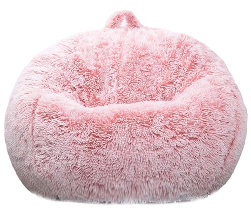 Fluffy Stuffed Animal Storage Bean Bag Chair Cover (No Filler), Faux Fur Comfy Bean Bag Cover for Organizing Plush Toys or Textile, for Adults Teens Kids Girls,Dusty Pink