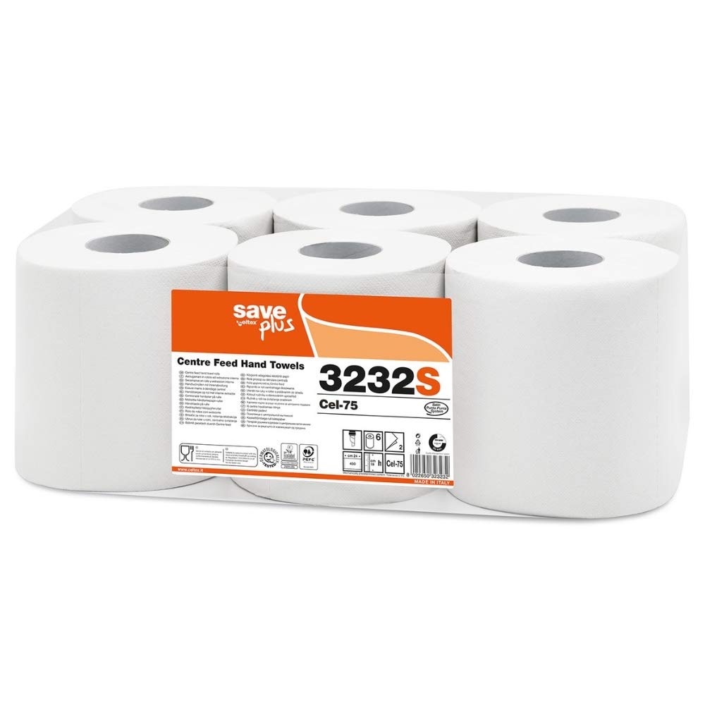 CELTEX | 6 Bobines Dévidage Central | Essuie-Tout | Ecolabel | 450 Feuilles | 2 Plis | 19X24cm