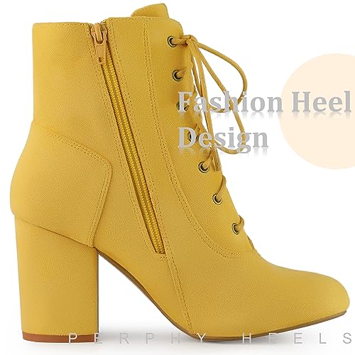 Perphy Round Toe Chunky High Heel Lace Up Ankle Boots for Women4
