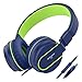 Besom i36 Headphones for Kids Girls Boys Teens Adults Stereo Lightweight Adjustable Foldable Wired On-Ear Headphones with Mic 3.5mm Jack for iPad Cellphones Computer Mp3/4 Tablet School Airplane(Blue)