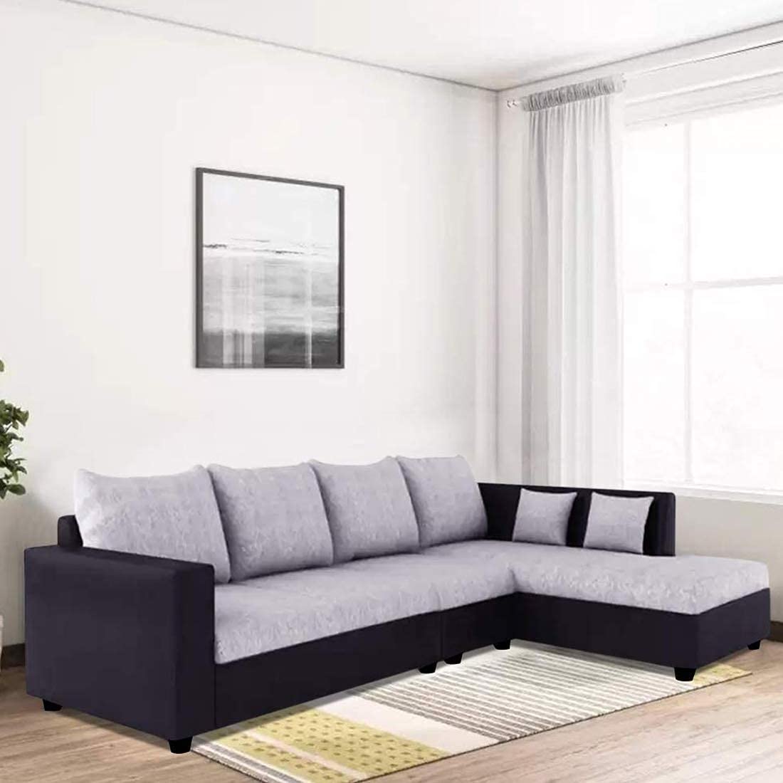 FURNY Claricey 6 Seater RHS L Shape Sofa Set (Grey-Black)-image-14