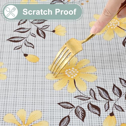 misaya Rectangle Waterproof Vinyl Table Cloth, Wipeable Tablecloth with Flannel Backing, Plastic Table Cover for Dinner, Picnic, Indoor and Outdoor (Yellow Flowers, 60" x 120") by misaya - Used condition - Image 4