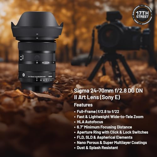 Image of Sigma 24-70mm f2.8 DG DN II Art Lens Sony E, Full Frame Format, Six SLD Elements, Rounded 11-Blade, Godox Flash TT350S Mini, 64GB Extreme PRO Memory Card & Waith Cleaning Cloth (Bundle Set)