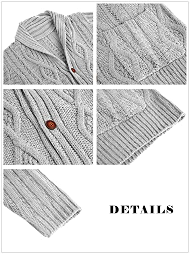 Karlywindow Mens Cable Knit Cardigan Sweater Shawl Collar Button Down Ribbing Edge Casual Cardigans Gray #TOP5