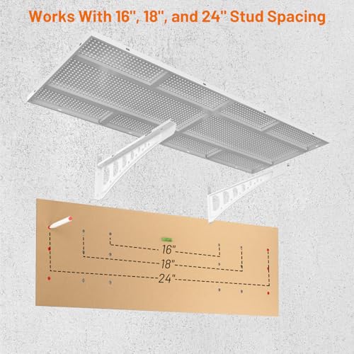Cuguords 4-Pack 1.5x4ft Garage Wall Storage, 1000 Lbs Garage Wall Shelves, Ultimate Flat Metal Rack with Complete Install Kit, White by Cuguords - Image 4
