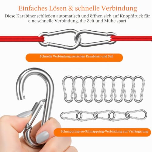 8 Stück Karabiner, Karabiner für Schaukel, Karabinerhaken Groß, 8x80mm Eisen Karabiner Set, Verzinkt