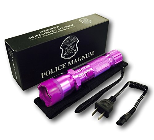 POLICE MAGNUM POCPMF-P45 25000000V Rechargeable Professional Series Self Defense Stun Gun with LED Tactical Flashlight, Purple, 6.75-Inch