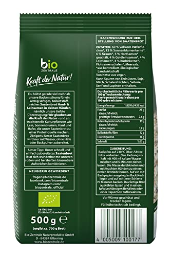 biozentrale Backmischung Saatenbrot Hanf & Leinsamen | 500 g Bio | schnell & einfach zuzubereiten | ballaststoffreich, Proteinquelle | ohne Mehl & ohne Hefe (Packung mit 3)