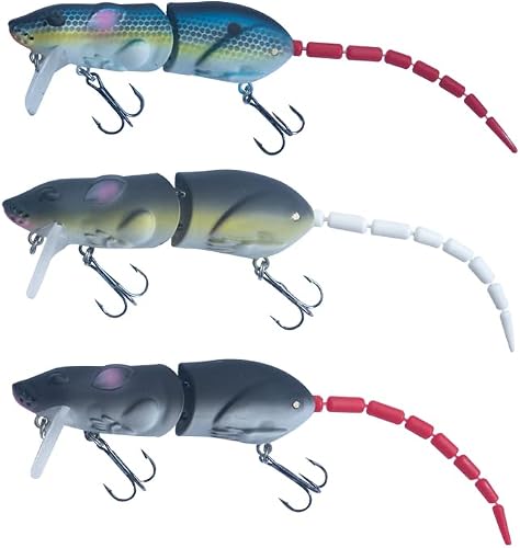 Proaovao Fishing Lures Topwater Bass Lures Multi Jointed Mice Swimbait Hard Artificial Rat Freshwater Saltwater Lures Fishing Accessories (AH8515- 3.35" 0.53oz)